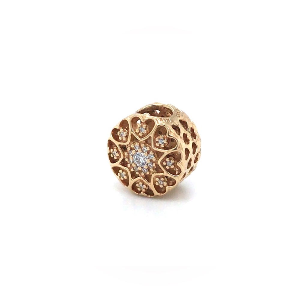 PANDORA Authentic Hearts Of Gold 14K Gold CZ Charm 750841 Retired NIB - Picture 2 of 5